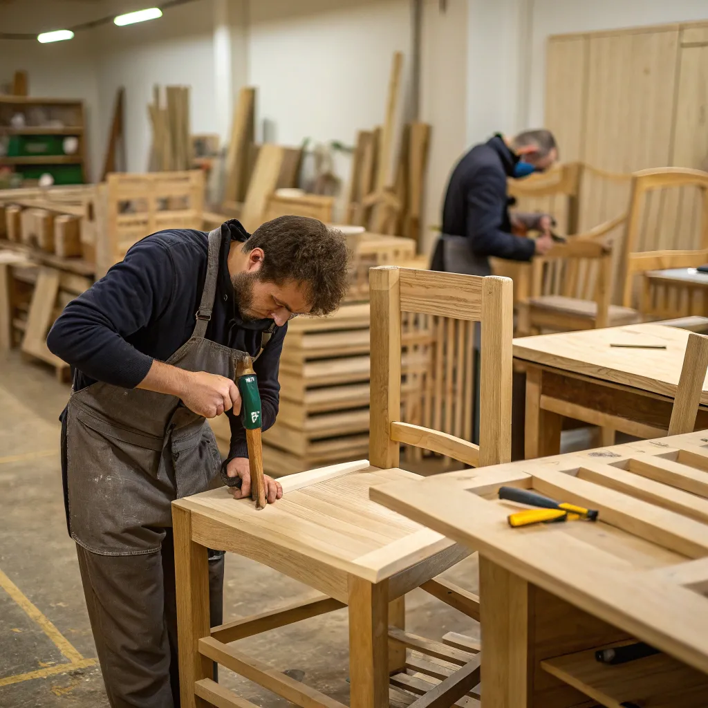Wooden office furniture being crafted
